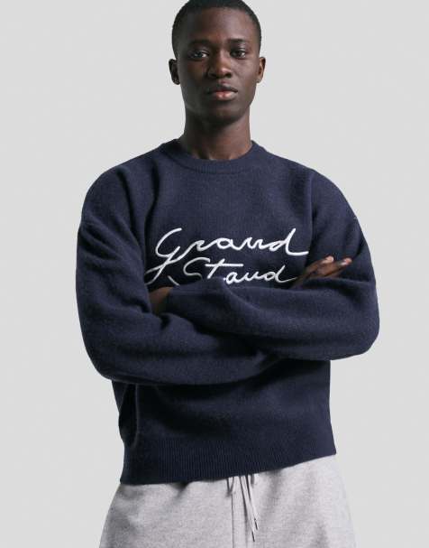 Bershka Embroidered jacquard sweater in blue