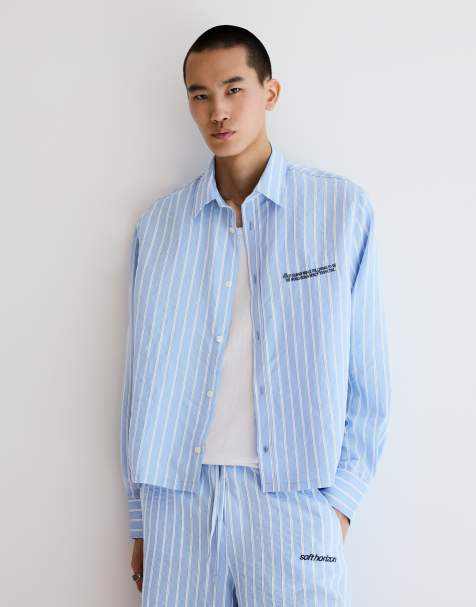 Bershka Embroidered long sleeve shirt in light blue - view 1