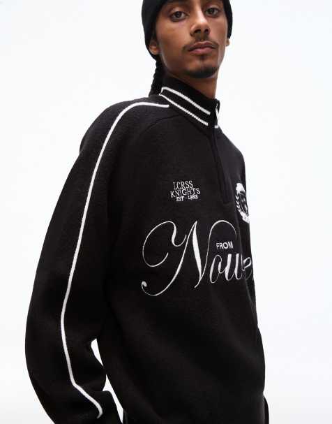 Bershka Embroidered quarter-zip jumper in black - view 1