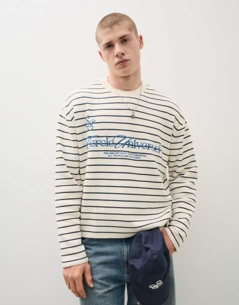 Bershka Embroidered round neck jumper in ecru - view 1