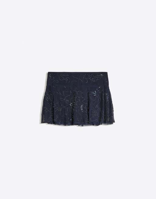 Bershka Embroidered ruffle mini skirt in blue, 5 of 5