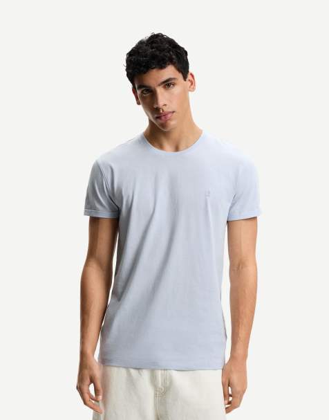 Bershka Embroidered short sleeve roll-up t-shirt in light blue - view 1