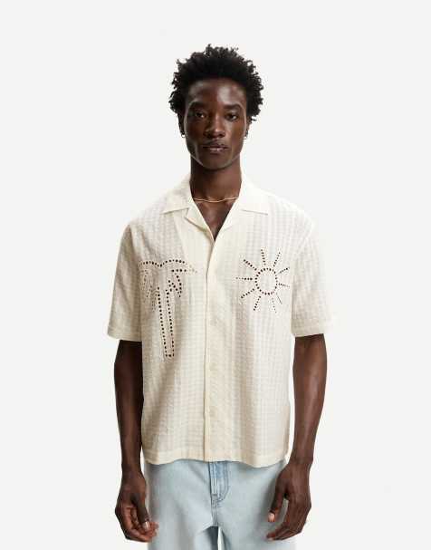 Bershka embroidered short sleeve shirt in white - view 1