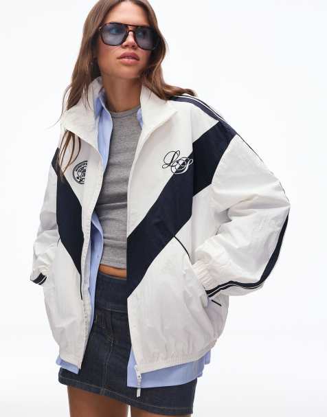 Bershka Embroidered technical jacket in white - view 1