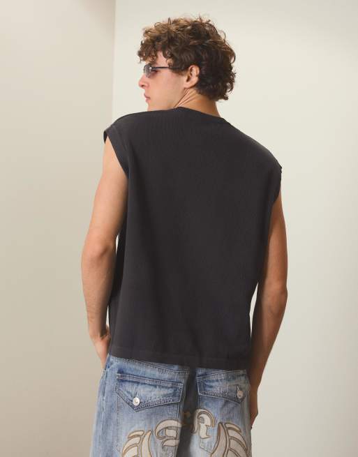 Bershka Embroidered vest top in black, 3 of 4