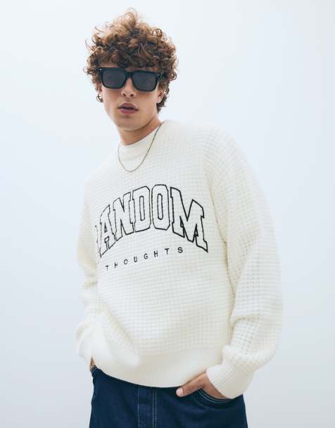 Bershka Embroidered waffle-knit jumper in white - view 1