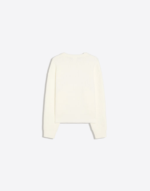 Bershka Embroidered waffle-knit jumper in white, 6 of 6