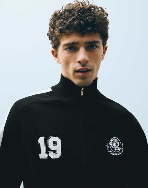 Bershka Embroidered zip-up jacket in black, 2 of 6