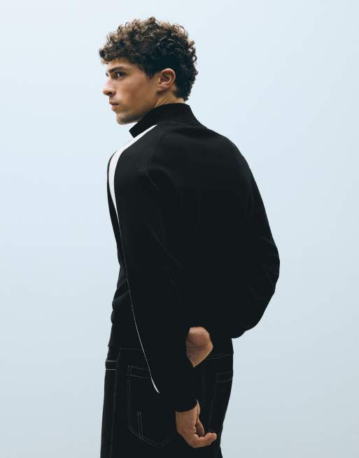 Bershka Embroidered zip-up jacket in black, 4 of 6