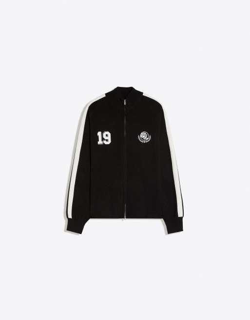 Bershka Embroidered zip-up jacket in black, 5 of 6