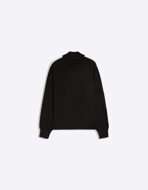 Bershka Embroidered zip-up jacket in black, 6 of 6