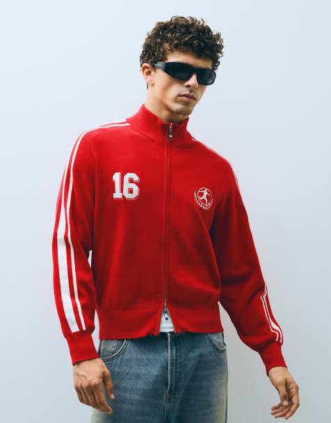 Bershka Embroidered zip-up jacket in red - view 1