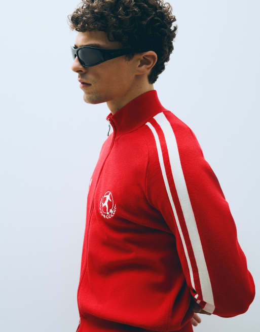 Bershka Embroidered zip-up jacket in red, 2 of 6