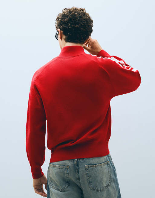 Bershka Embroidered zip-up jacket in red, 4 of 6