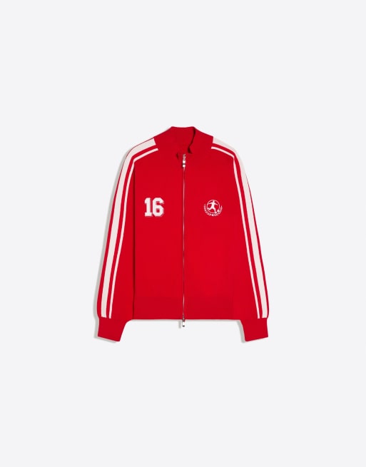 Bershka Embroidered zip-up jacket in red, 5 of 6