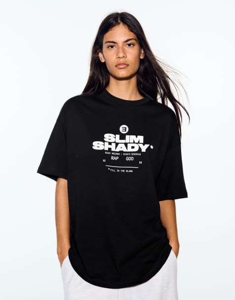 Bershka Eminem print oversize short sleeve t-shirt in black - view 1