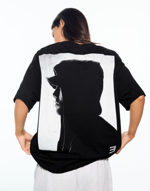 Bershka Eminem print oversize short sleeve t-shirt in black, 3 of 5