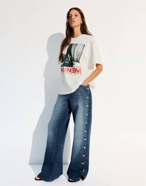 Bershka - Eminem - T-shirt oversize bianca, 2 di 4