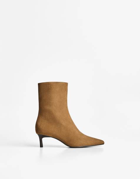 Bershka - Enkellaarzen met kitten hakken in bruin - view 1
