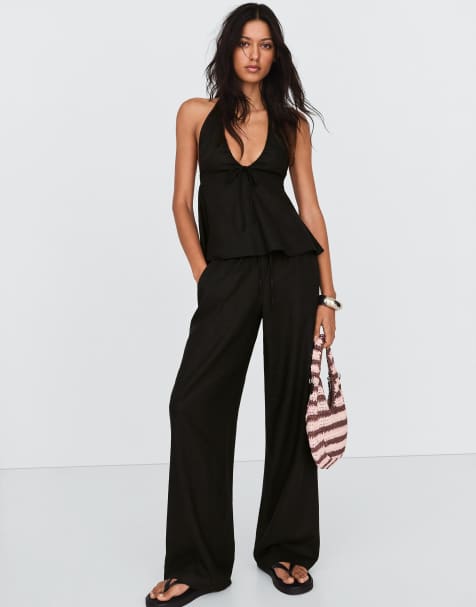 Bershka - Ensemble en lin - Noir - view 1