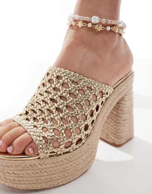 Bershka – Espadrilles-Sandaletten in Natur und Gold mit Plateausohle, 4 von 4