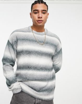 Bershka exclusive oversized stripe jumper in grey