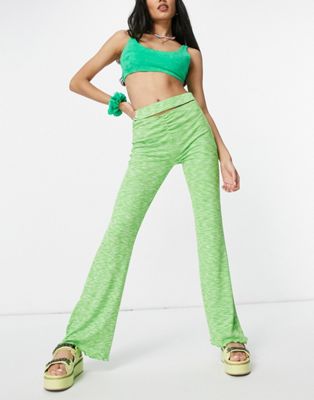 Bershka exposed seam space dye flare trouser co-ord in green - ASOS Price Checker