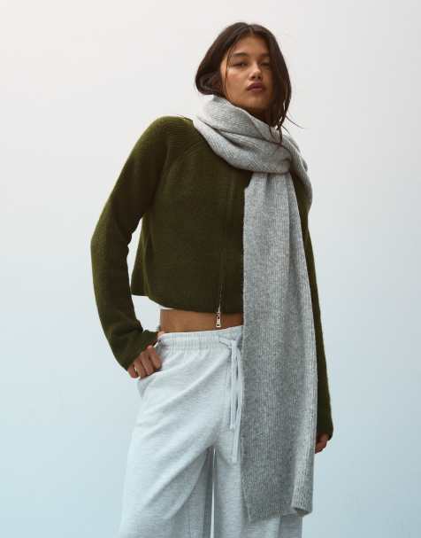 Bershka extra lange gebreide sjaal in gewassen grijs - view 1
