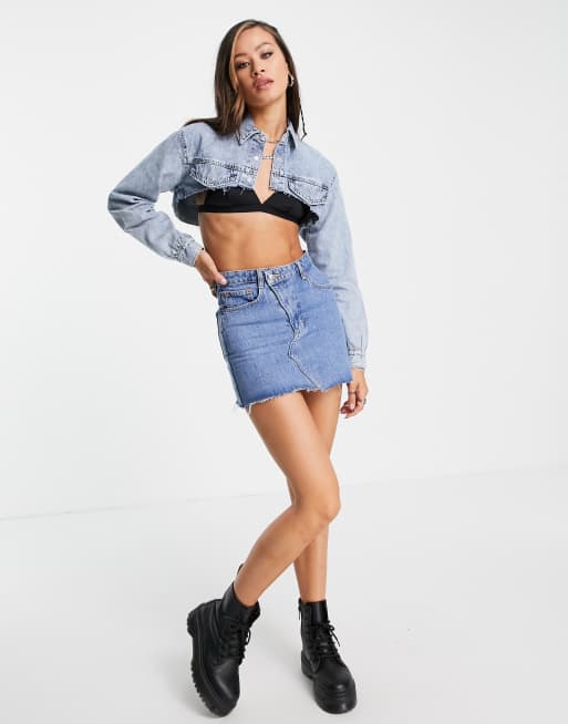 Extreme shoulder hotsell cropped denim jacket