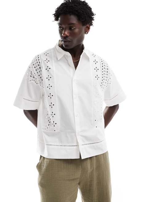 Bershka eyelet detail shirt in white 