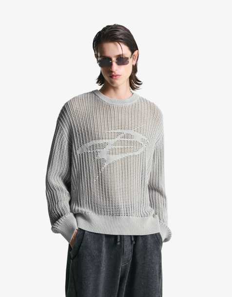 Bershka Faded-effect mesh sweater in grey - view 1
