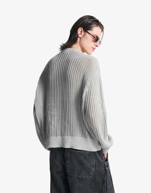 Bershka Faded-effect mesh sweater in grey | ASOS