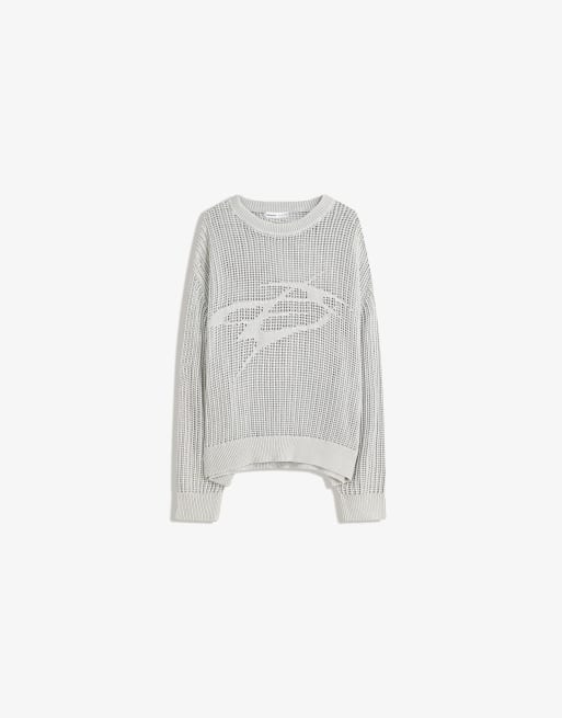 Bershka Faded-effect mesh sweater in grey