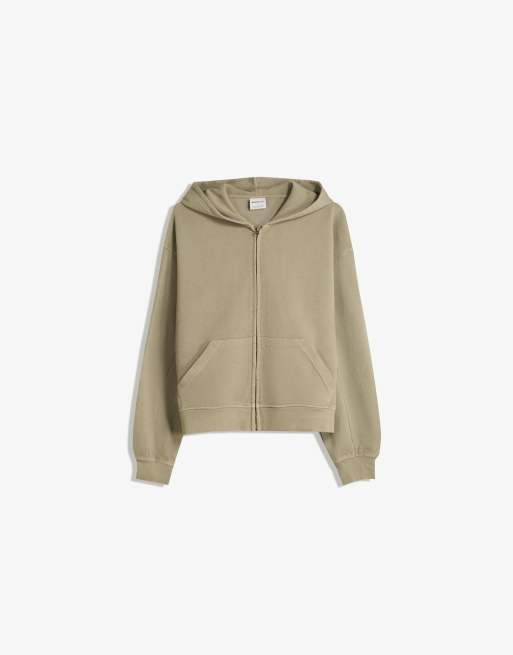 ★ドイツ発*BERSHKA*新作*フェード加工ZIPフーディ/BE★ Bershka Faded-effect piqué sweatshirt with zip in sand | ASOS