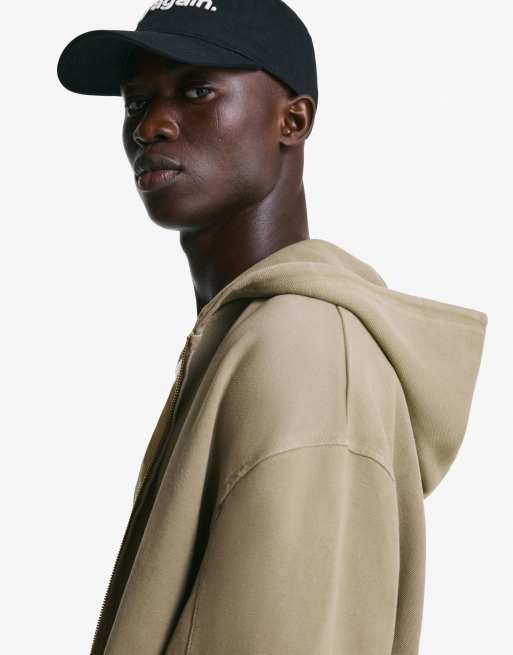 ★ドイツ発*BERSHKA*新作*フェード加工ZIPフーディ/BE★ Bershka Faded-effect piqué sweatshirt with zip in sand | ASOS