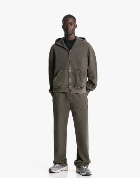 Bershka Faded-effect piqué trousers in black&white - view 1