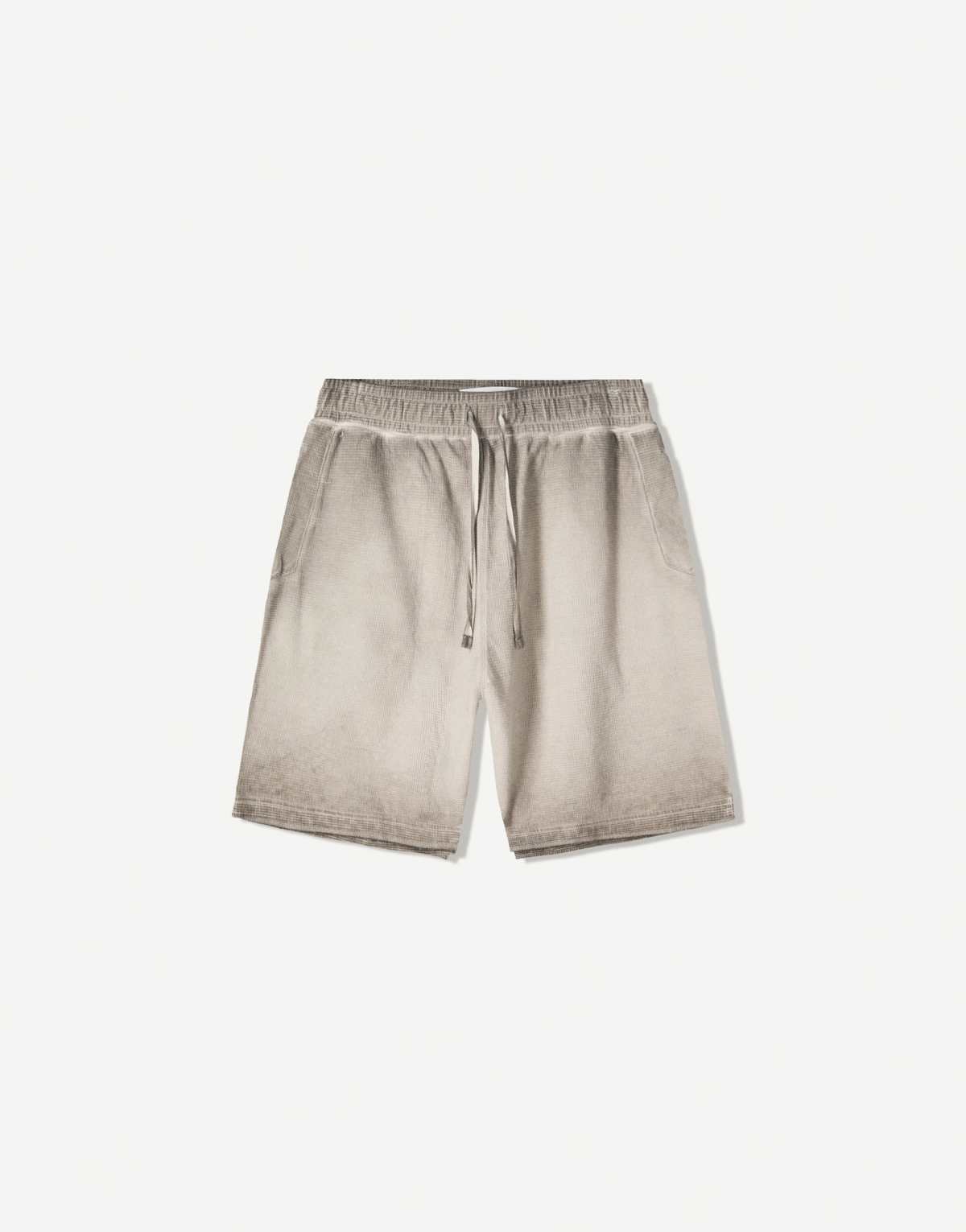 Bershka faded effect waffle knit bermuda shorts in light grey
