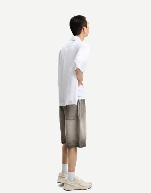 【BERSHKA】FADED - EFFECT WAFFLE ベルシュカ ショートパンツ Bershka faded effect waffle knit bermuda shorts in light