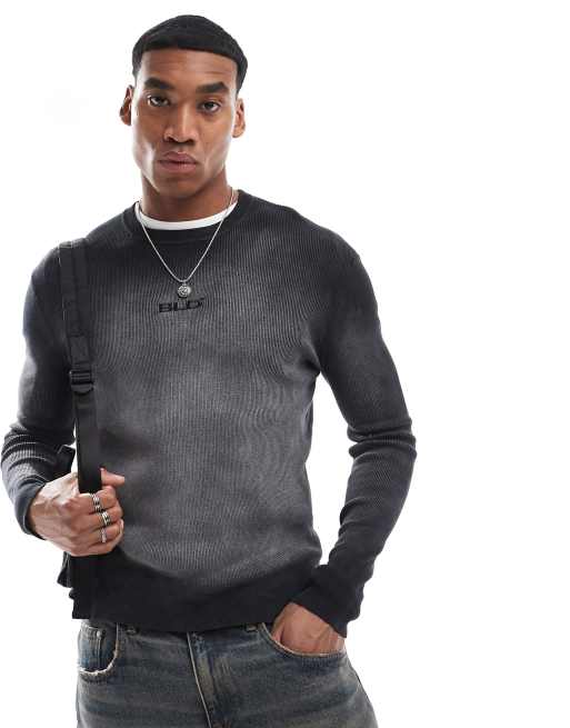Bershka faded knitted sweater in black