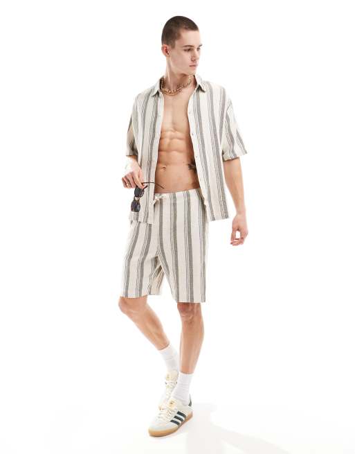 Bershka – Fakturowane szorty w paski w kolorze khaki, część zestawu