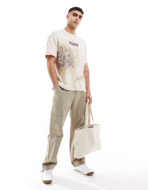 Bershka – Fakturowany T-shirt w kolorze ecru ze wzorem, 3 z 4