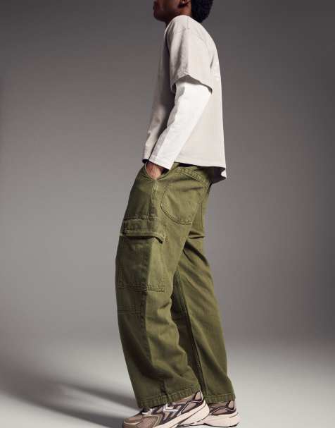 Bershka – Fallschirm-Cargo-Jeans in Khaki - view 1