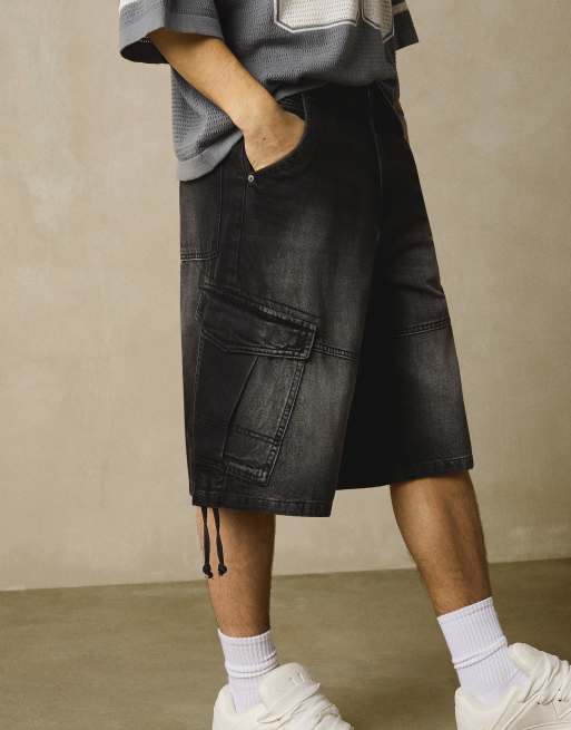 Bershka – Fallschirm-Cargo-Shorts aus Denim in Schwarz, 2 von 4