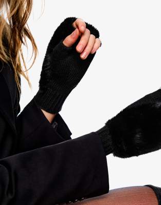 Bershka - Fäustlinge aus Kunstpelz in Schwarz