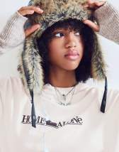 Bershka Faux fur aviator hat in black