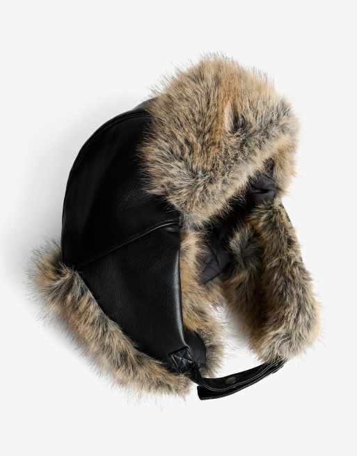 Bershka Faux fur aviator hat in black