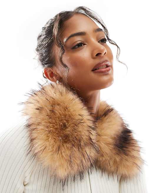 Bershka faux fur collar zip up knit top in ecru | ASOS Bershka faux fur collar zip up knit top in ecru | ASOS