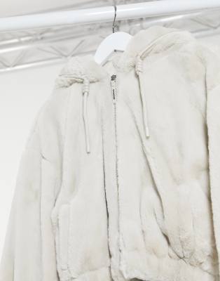 white faux fur cropped jacket
