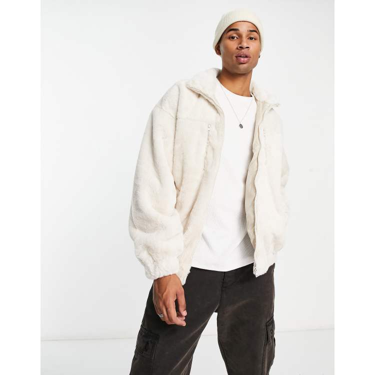 Bershka faux fur full-zip jacket in sand | ASOS