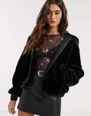 bershka faux fur hooded jacket